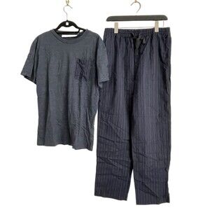 Zara Men's Pajama 2 Piece Shirt Lounge Pants Set Gray Small